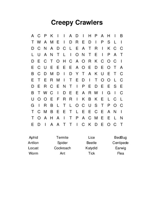 Creepy Crawlers Word Search Puzzle