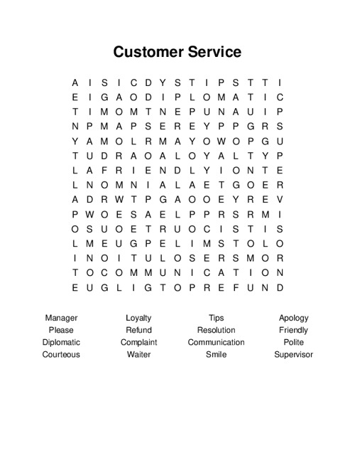 Customer Service Word Search Puzzle