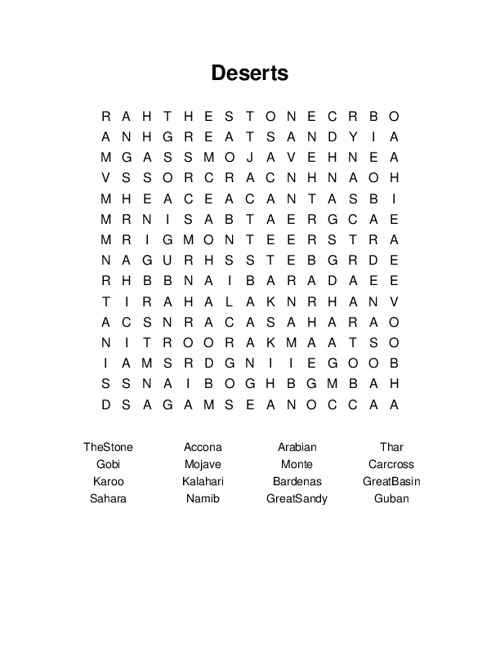 Deserts Word Search Puzzle