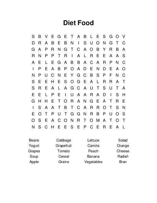 Diet Food Word Search Puzzle