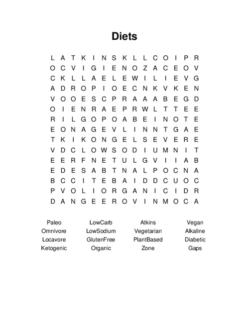 Diets Word Search Puzzle