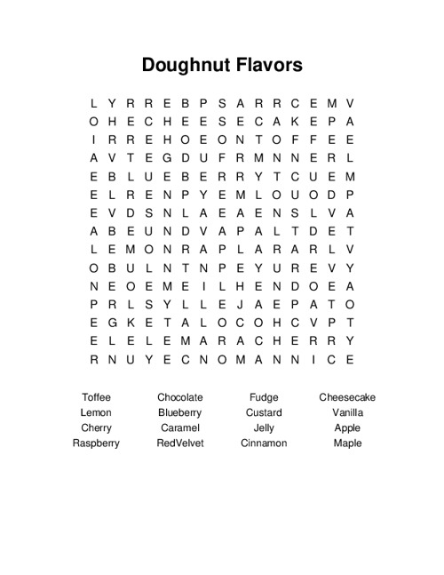 Doughnut Flavors Word Search Puzzle