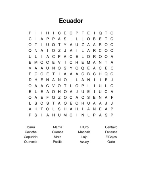 Ecuador Word Search Puzzle