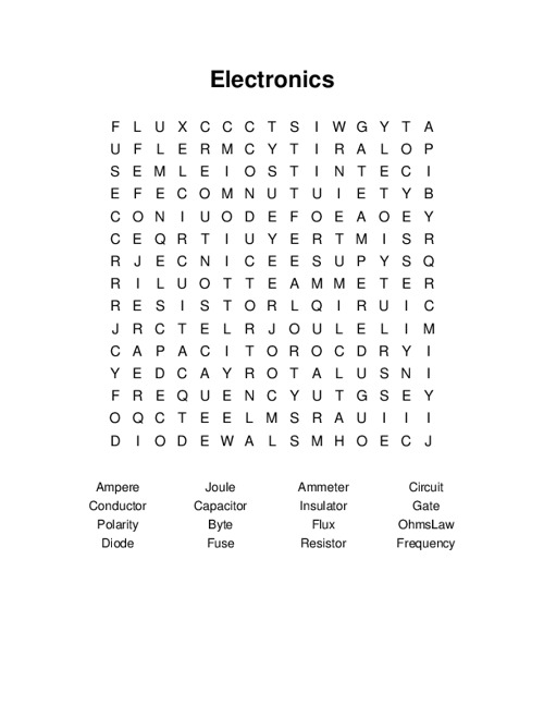 Electronics Word Search Puzzle