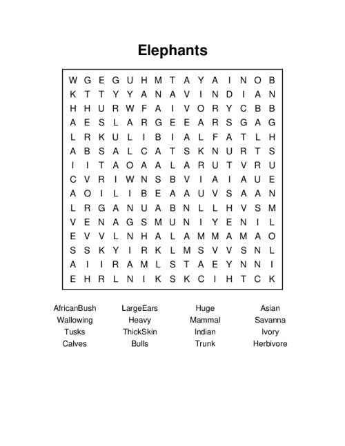 Elephants Word Search Puzzle