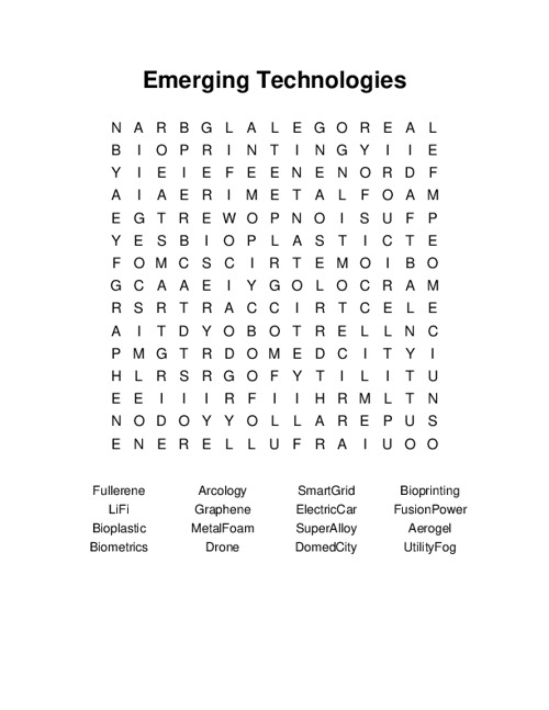 Emerging Technologies Word Search Puzzle