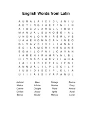 English Words from Latin Word Search Puzzle