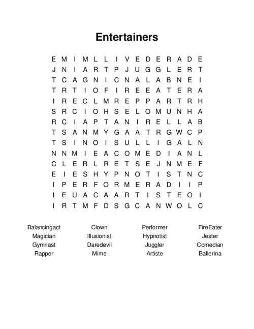 Entertainers Word Search Puzzle