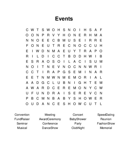 Events Word Search Puzzle