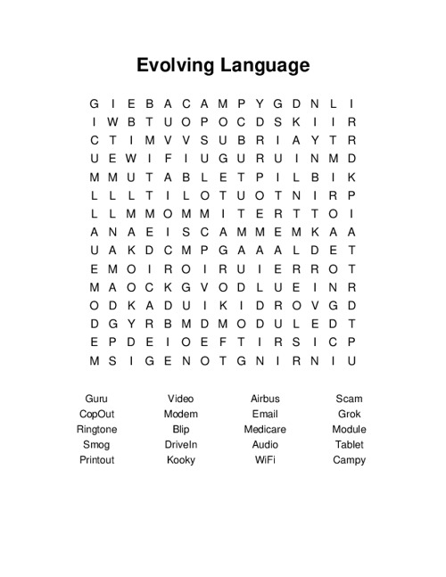 Evolving Language Word Search Puzzle