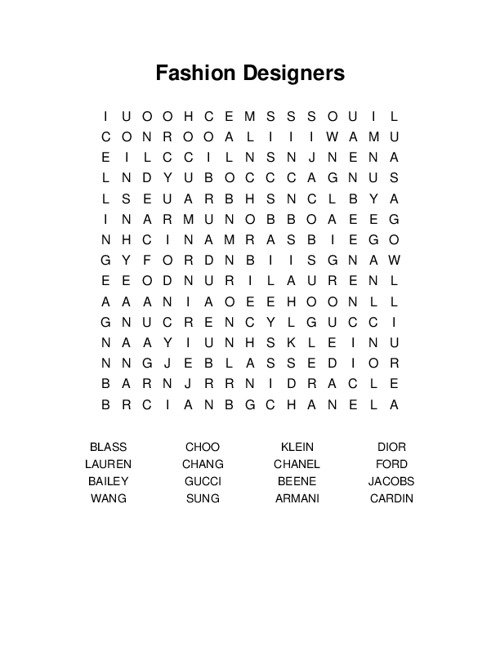 Luxury Brands Word Search