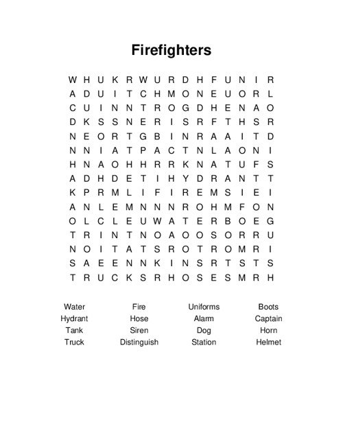 Firefighters Word Search Puzzle