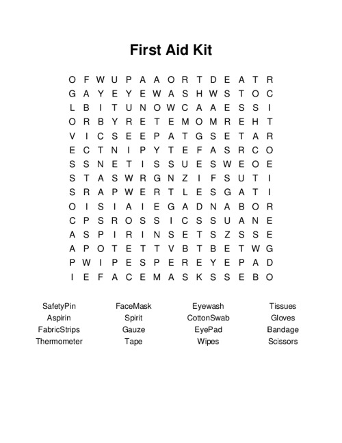 First Aid Kit Word Search Puzzle