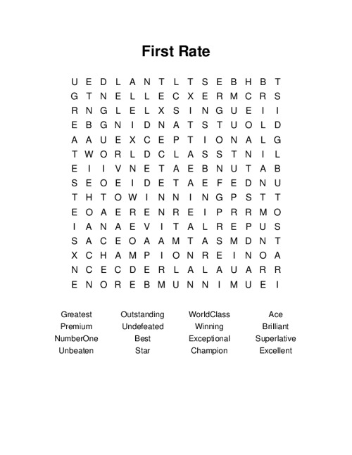 First Rate Word Search Puzzle