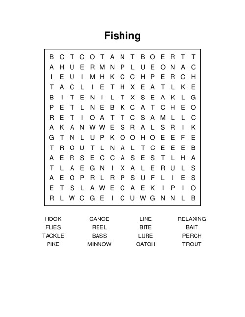 Fishing Word Search Puzzle