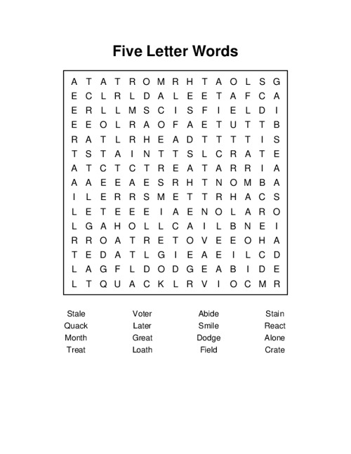 Five Letter Words Word Search Puzzle