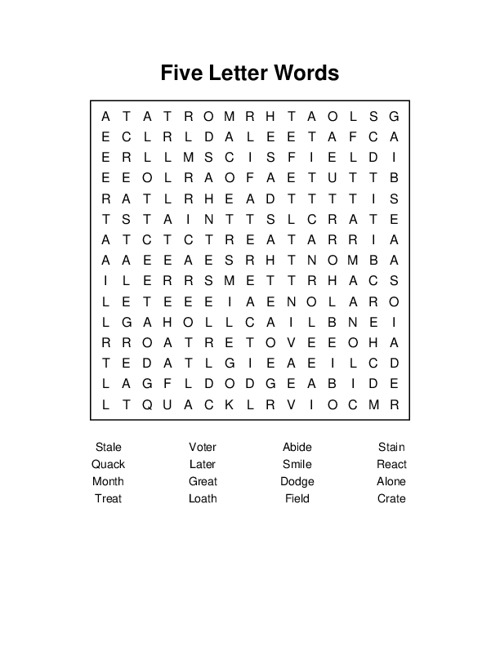 Word Search - Words That Start with B - Five Words