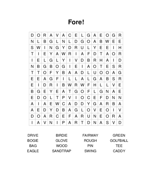 Fore! Word Search Puzzle
