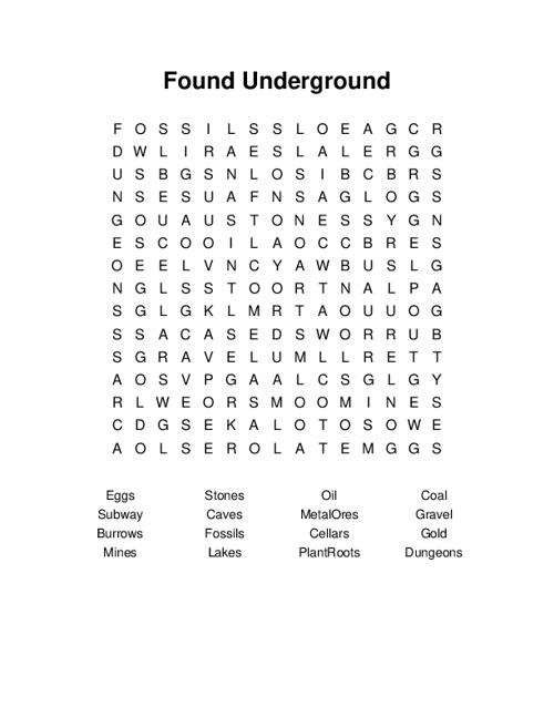 Found Underground Word Search Puzzle