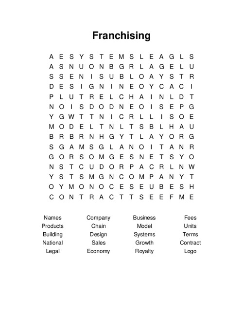 Franchising Word Search Puzzle