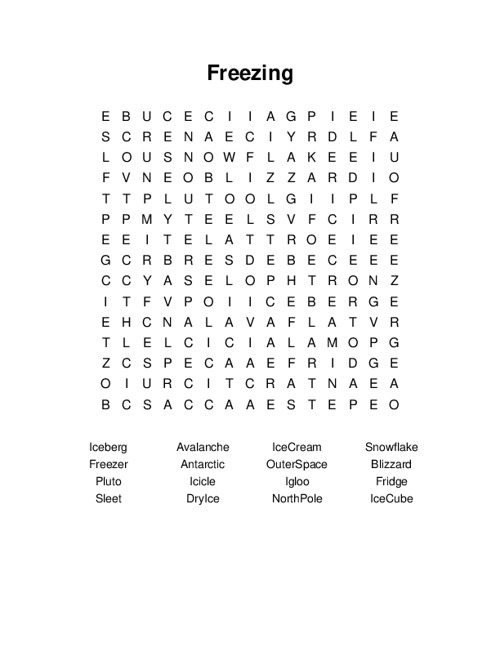 Freezing Word Search Puzzle