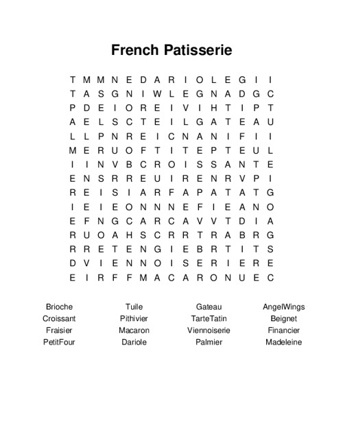 French Patisserie Word Search Puzzle
