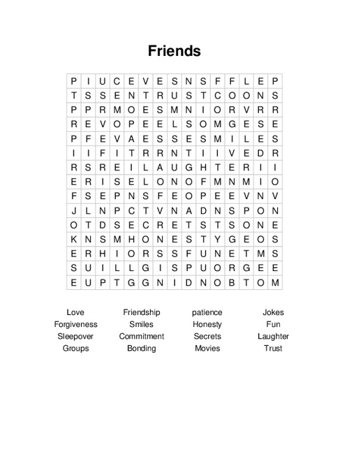 Friends Word Search Puzzle