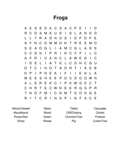Frogs Word Search Puzzle