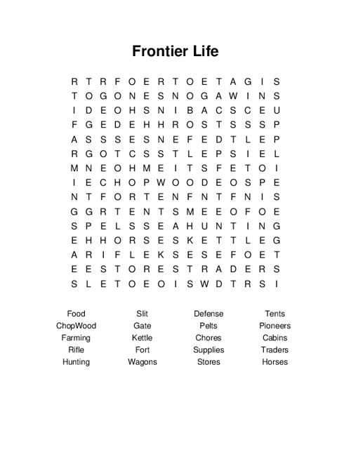 Frontier Life Word Search Puzzle