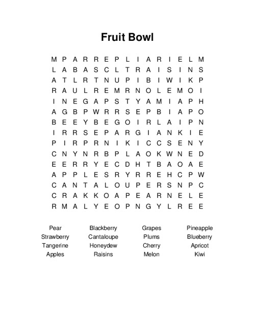 Fruit Bowl Word Search Puzzle