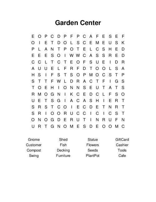 Garden Center Word Search Puzzle