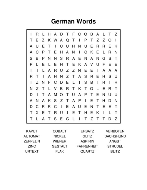 German Words Word Search