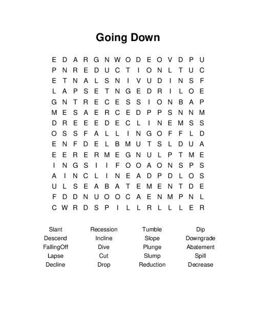 Going Down Word Search Puzzle