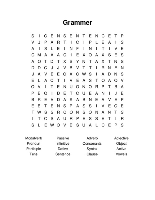 Grammer Word Search Puzzle
