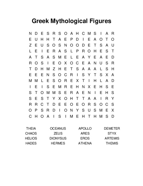Greek Mythological Figures Word Search Puzzle