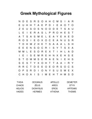 Greek Mythological Figures Word Search Puzzle