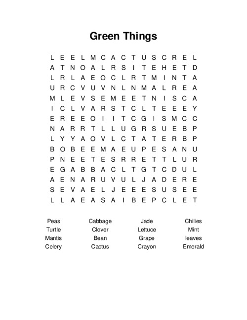 Green Things Word Search