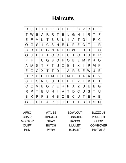 Haircuts Word Search Puzzle