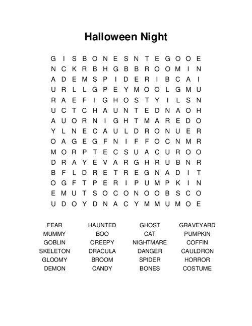 Halloween Night Word Search Puzzle