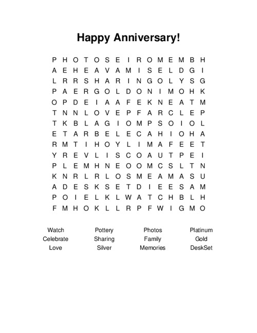 Happy Anniversary! Word Search Puzzle