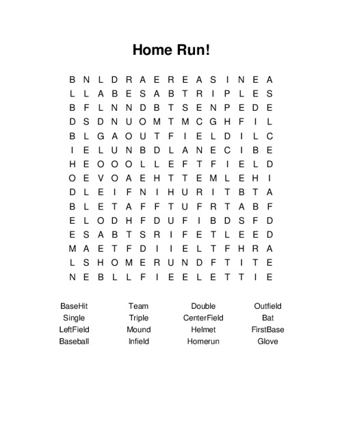 Home Run! Word Search Puzzle