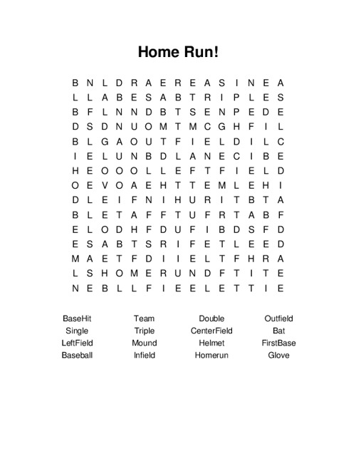 Home Run Word Search