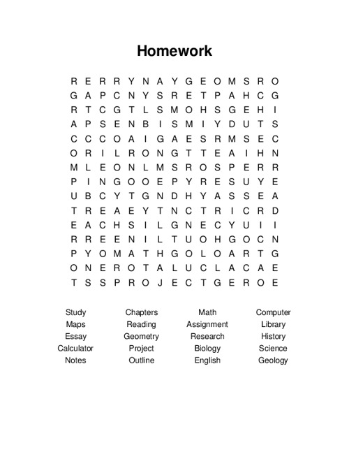 Homework Word Search Puzzle