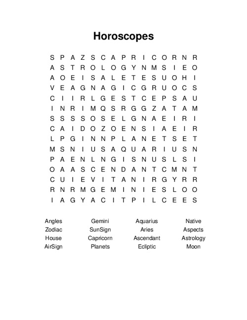 Horoscopes Word Search Puzzle