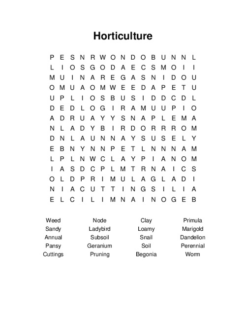 Horticulture Word Search Puzzle