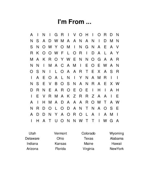 Im From ... Word Search Puzzle