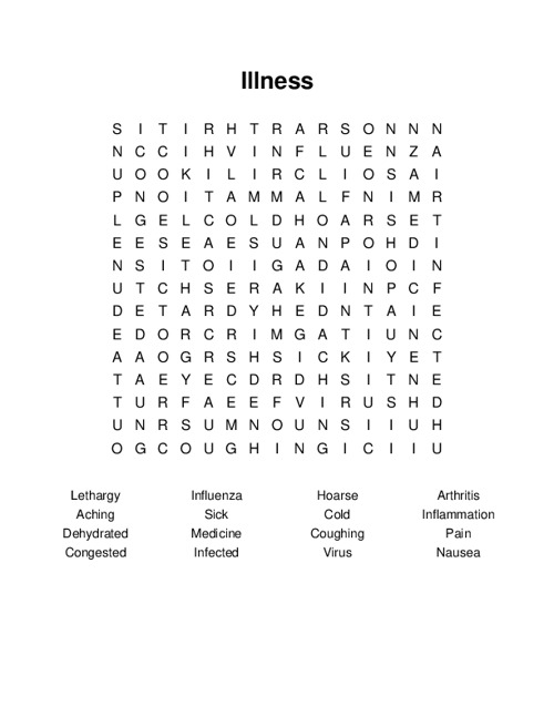 Illness Word Search Puzzle