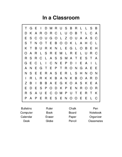 In a Classroom Word Search Puzzle