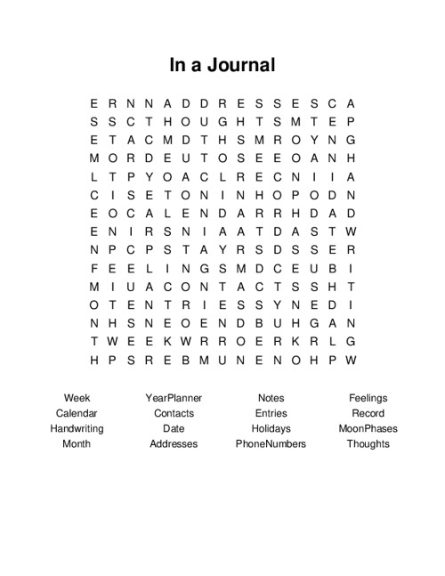 In a Journal Word Search Puzzle