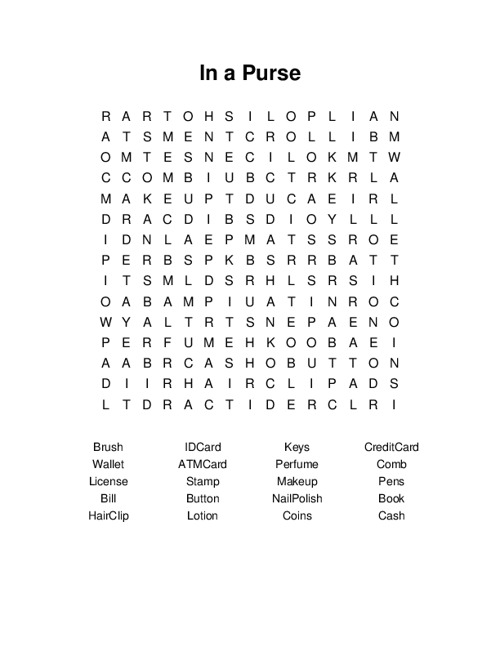 In a Purse Word Search Puzzle